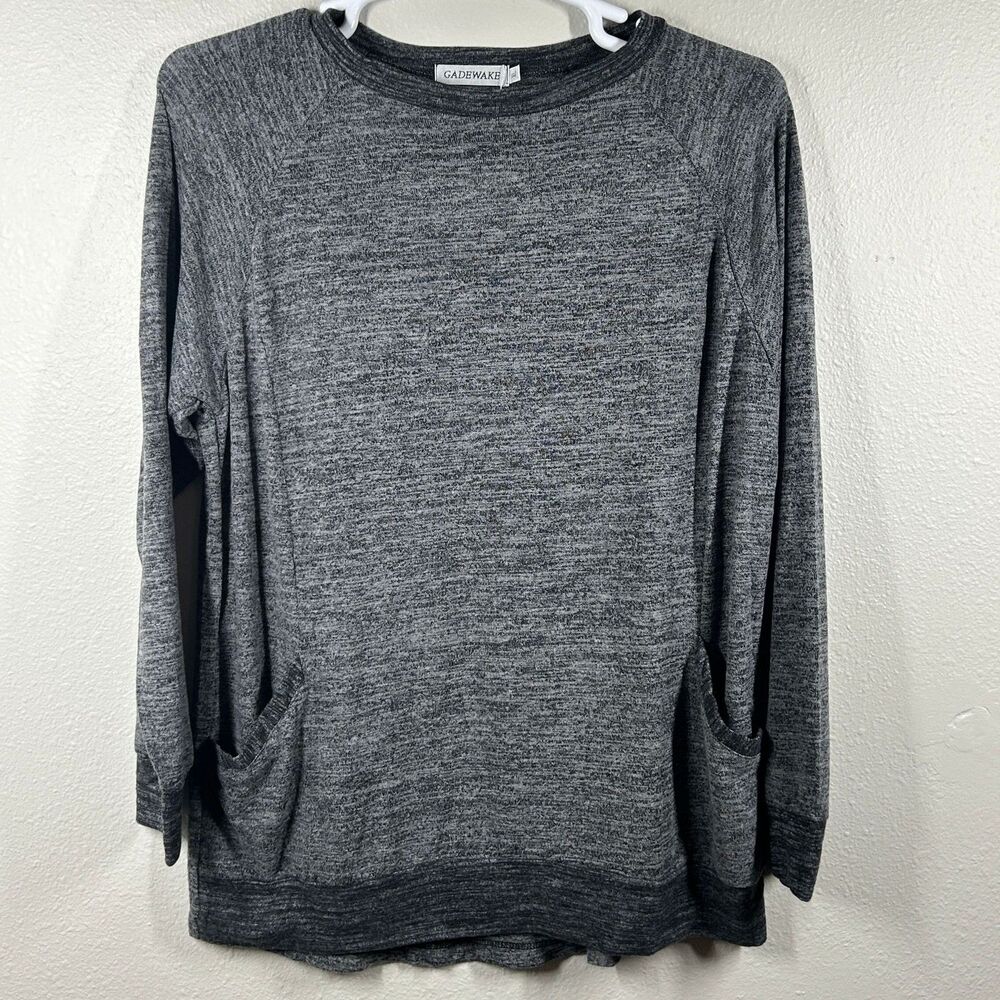 GADEWAKE Top Womens XL Gray Long Sleeve Pullover Tunic Pockets Knit Heathered